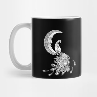 Wonderful peacock on a moon in black and white Mug